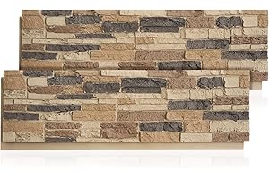 Maasechs 2 Pack Faux Stone Panels Interior 45.6''l x 11.8''h x 0.98''d Faux Siding Panels Exterior Artificial 3D Veneer for Wall Decor Outdoor Home Improvement Projects (PU,Light Brown)