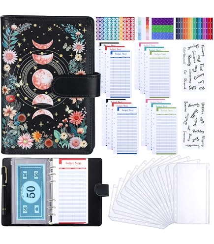 Budget Binder A6 Planner - Money Saver With Zippered Cash Envelopes, Budget Sheets & Stickers, PU Leather
