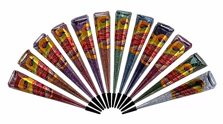 12x Golecha Multifarben Glitzer Kegel für Hautdekoration (300g) 12 Farben - Gold, Silber, Rot, Grün, Lila, Blau, Purple usw.