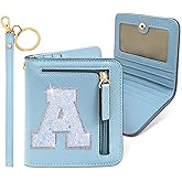 COSHAYSOO Initial RFID Wallet Small for Women Teen Girl Travel Daily Necessities, Compact Bifold Change Purse with Letter Patch Card Slot Lady Personalized Easter Gift Blue A