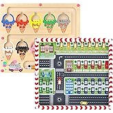 2 in 1 Magnetic Color and Number Maze,Alphabet Maze,Montessori Toy for 3-6 Years Old,Wooden Magnet Balls Puzzles,Toddler Busy Board Game,Preschool Learning Activities,Christmas & Birthday Gift for Kid