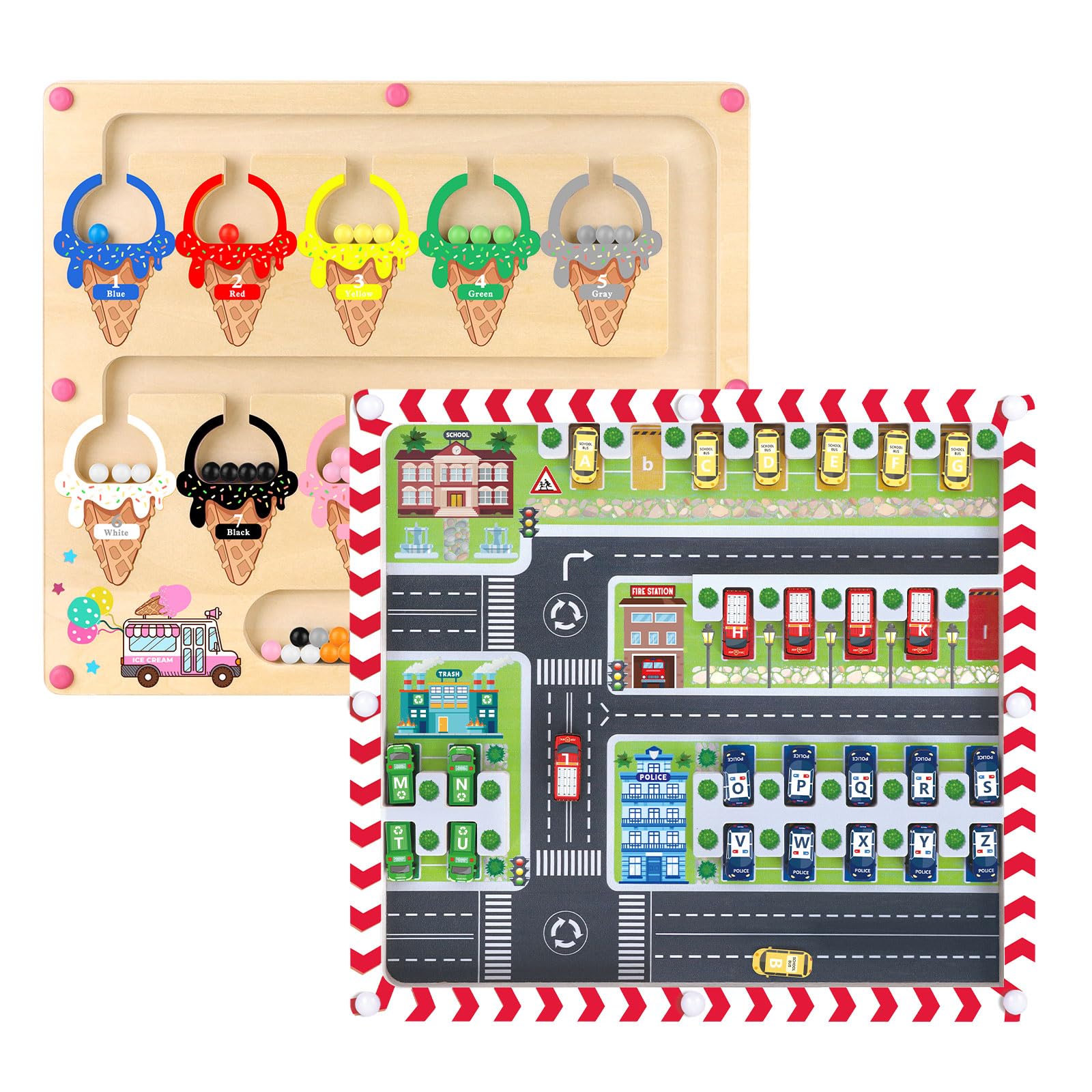 Photo 1 of 2 in 1 Magnetic Color and Number Maze,Alphabet Maze,Montessori Toy for 3-6 Years Old,Wooden Magnet Balls Puzzles,Toddler Busy Board Game,Preschool Learning Activities,Christmas & Birthday Gift for Kid