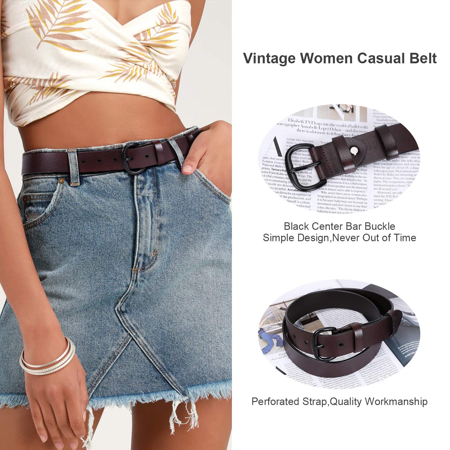 JASGOOD Fashion Women Leather Belt Casual Designer Belt Jeans Dresses Waist Belt with Oval Pin Buckle