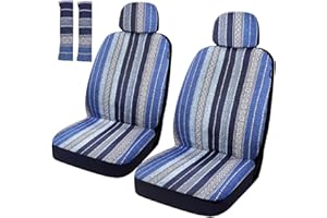 Foneso Car Seat Covers, Colorful Stripe Front Seat Cover with Seat Belt Pads, Baja Saddle Blanket Airbag Compatible Universal Fit, Breathable Interior Covers for Most Sedan Truck SUV (Blue)