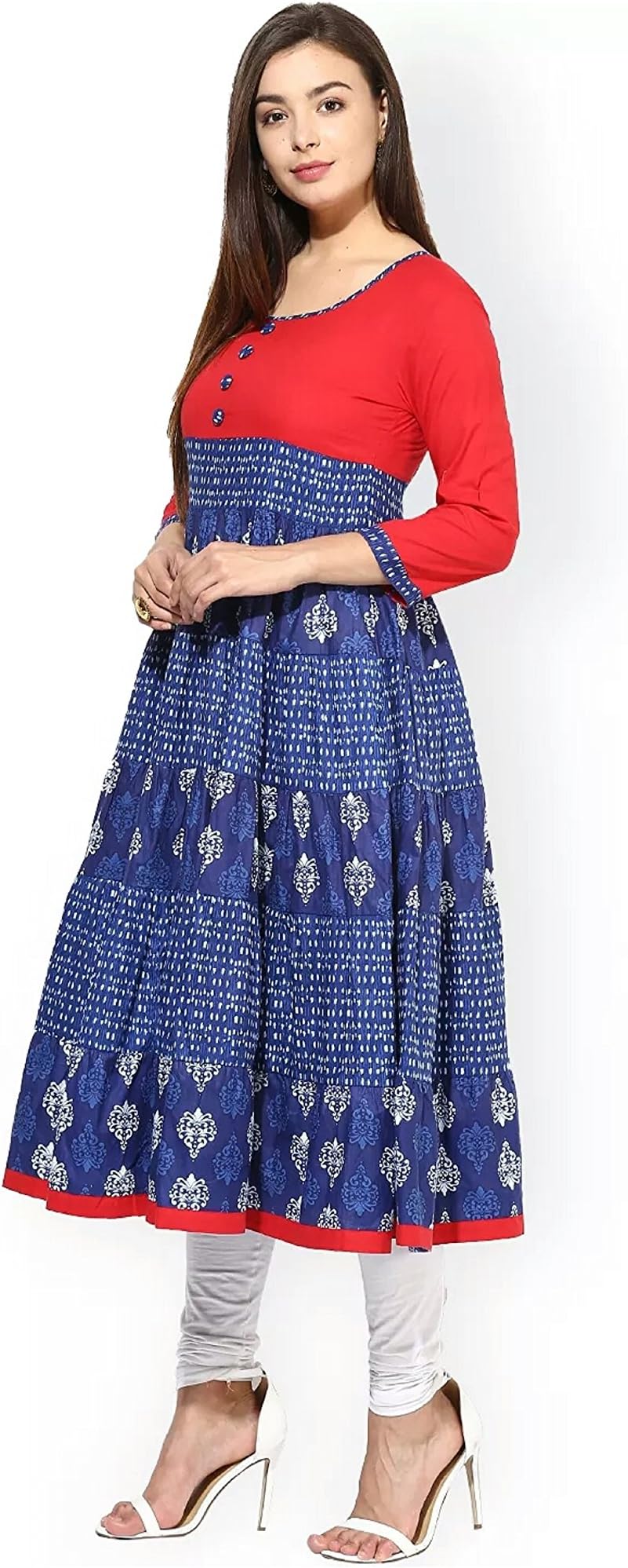 AnjuShree Choice Women's Blue Cotton Indigo Printed Anarkali Kurti Kurta