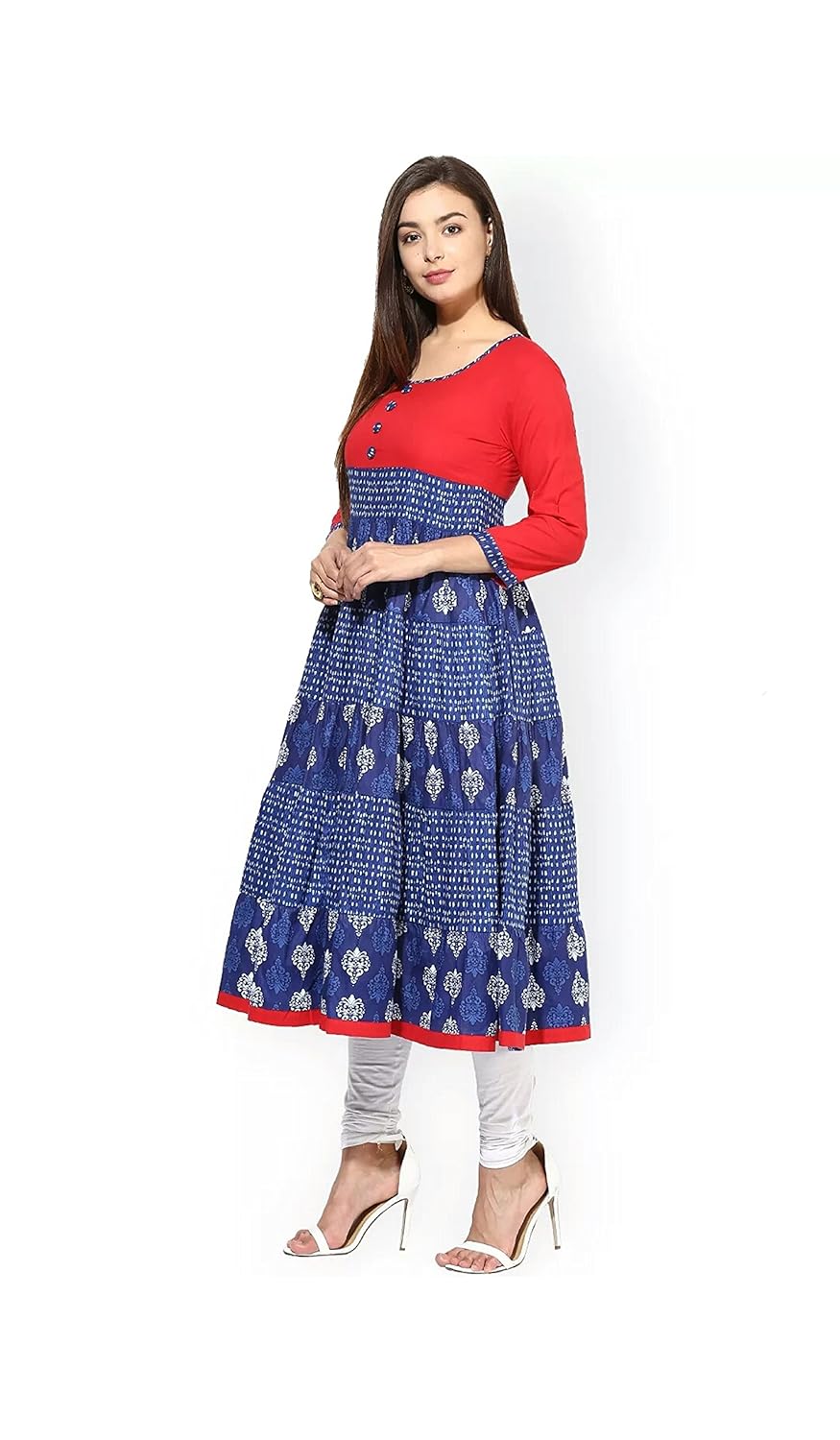 anjushree choice women's blue cotton indigo printed anarkali kurti kurta