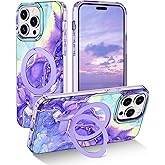 Lamcase for iPhone 15 Pro Case with Magnetic Invisible Ring Stand [Compatible with MagSafe], Full Body Rugged Slim Women Men Girl Shockproof Marble Pattern Design Case, Violet