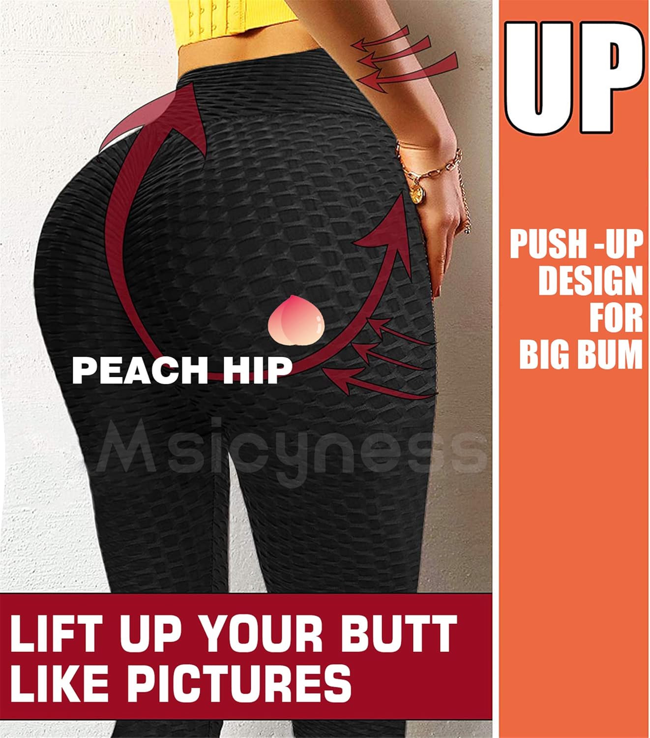 Msicyness Tiktok Leggings Women's High Waist Yoga Pants Butt Lift Tummy Control Leggings Textured Scrunch Booty Tights : Clothing