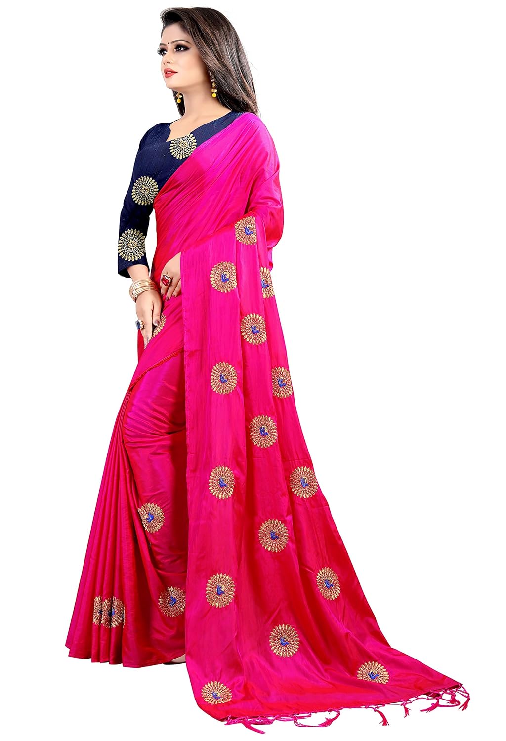ethnic vila paper silk saree for women(pink saree)