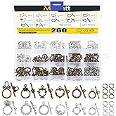 Mardatt 320Pcs 12 Styles Alloy Toggle Clasp Set with Jump Rings, Flower/Heart/Butterfly/Twist Ring/Fish Toggle Bracelet Clasps T-Bar Closure Connectors Tibetan Style for Jewelry Pendant Making