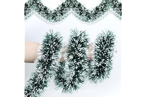 GRASTFU 50 Feet Green Christmas Garland, Tinsel Garland Christmas Decorations Thick Metallic Twist Shiny Hanging Garland for Xmas Tree Decorations Tree Garland Holiday Home Indoor Party Supplies Green White