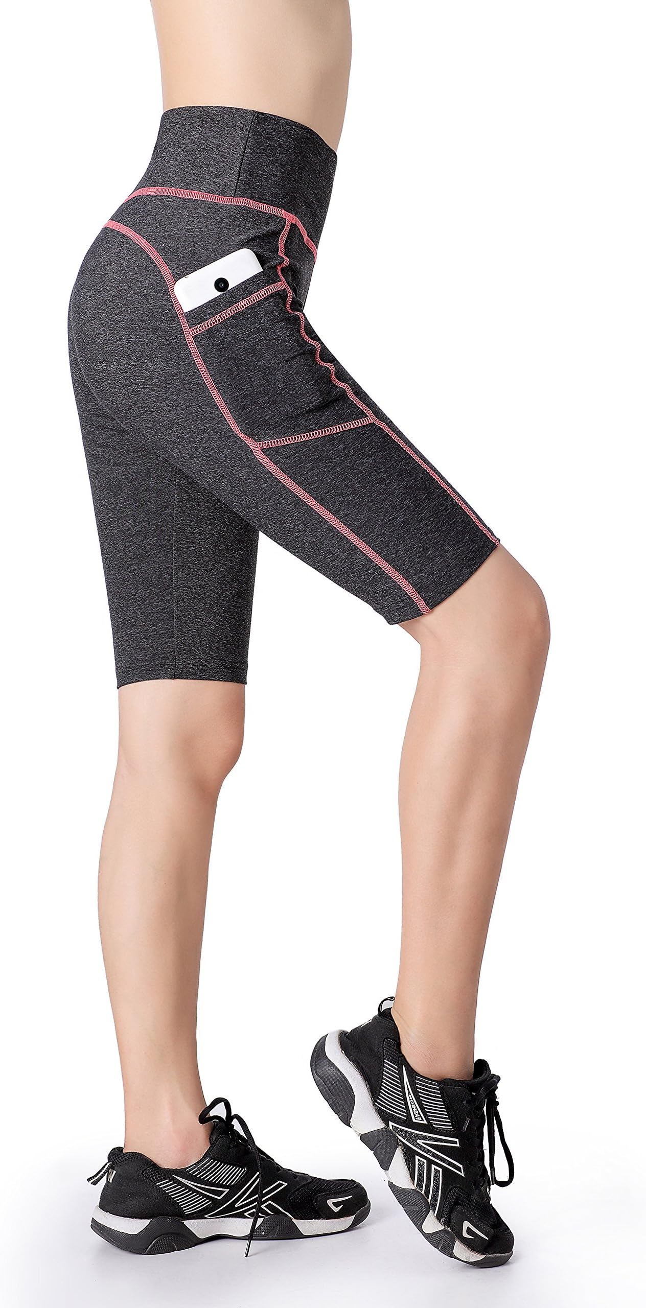 EAST HONG Women's Running Cycling Yoga Fitness Shorts Above Knee Active Sport Gym Short Tights with 2 Side Pockets