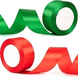 ZSYIULIA 50mm Red Green Satin Ribbon with Gold Edge 22m Gift Wrap Craft