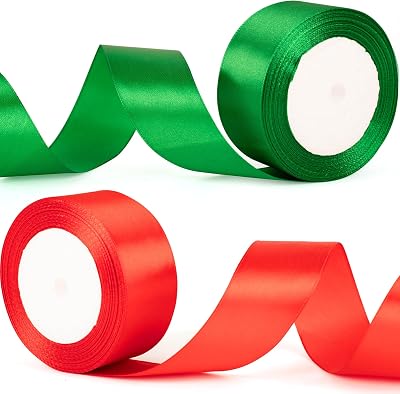 ZSYIULIA 50mm Red Green Satin Ribbon with Gold Edge 22m Gift Wrap Craft