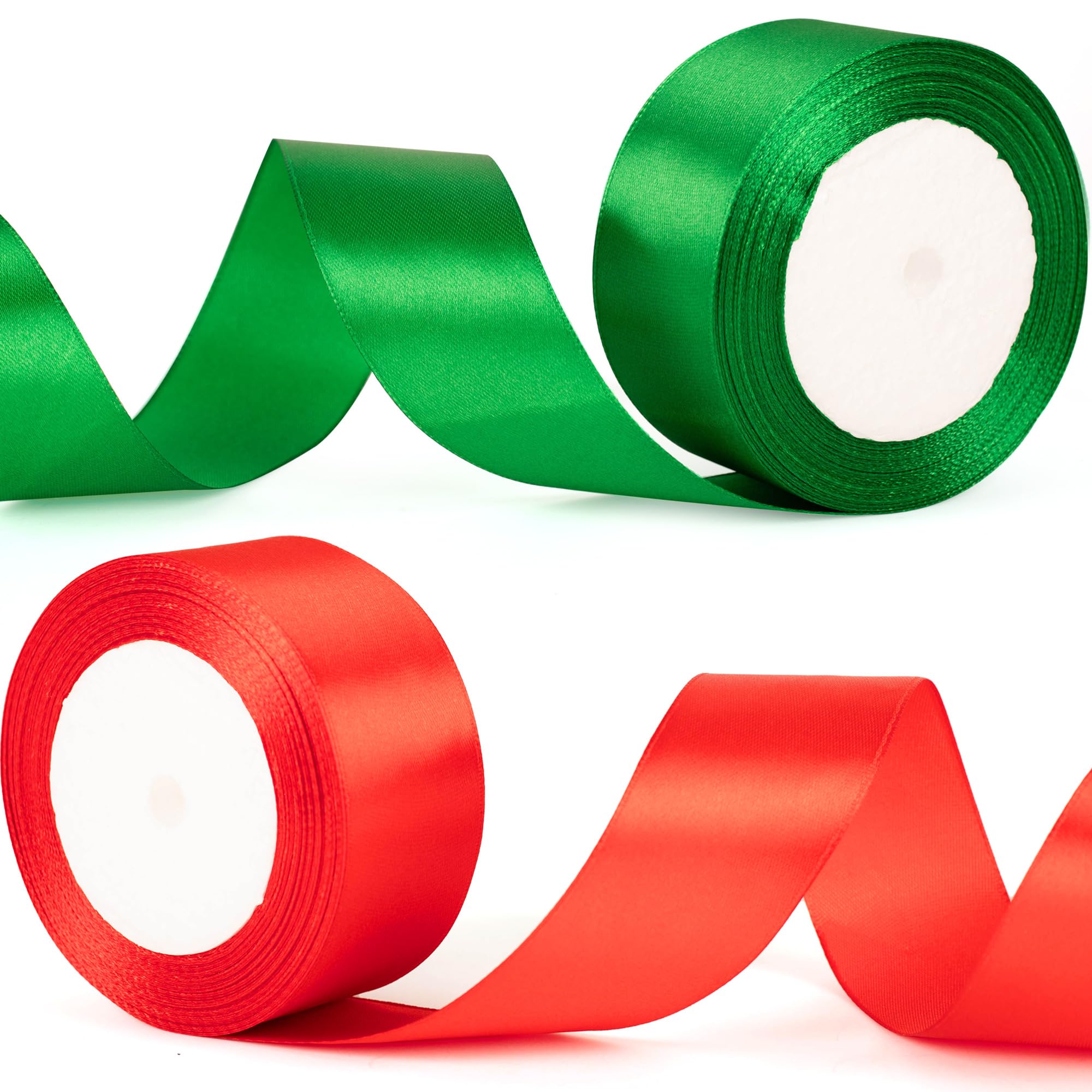 50mm Red & Green Thick Satin Ribbon | 22m Multipurpose Christmas Ribbon for Gift Wrapping, Tree Decor, DIY Crafts & Wedding Accessories
