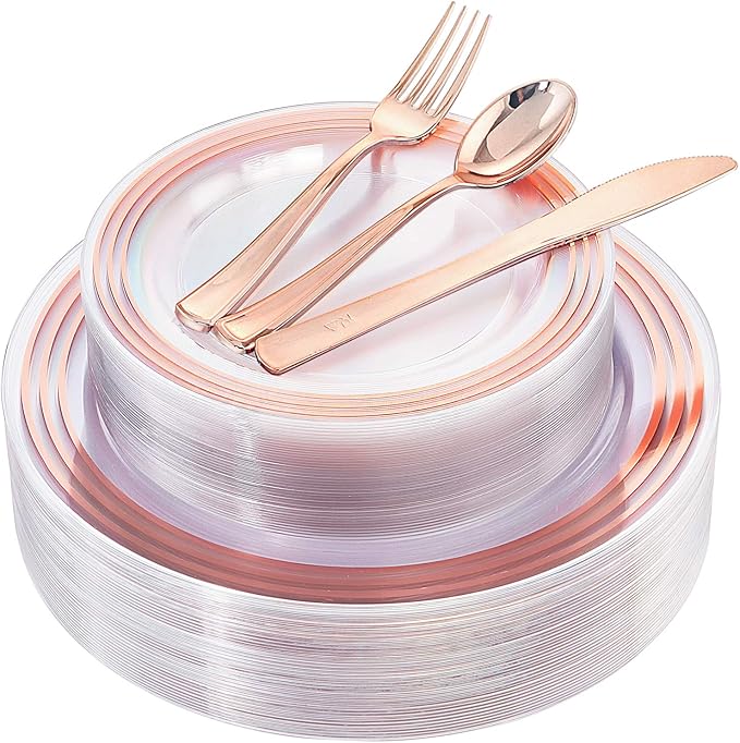 Amazon 200 Pieces Rose Gold Plastic Plates, Rose Gold Disposable