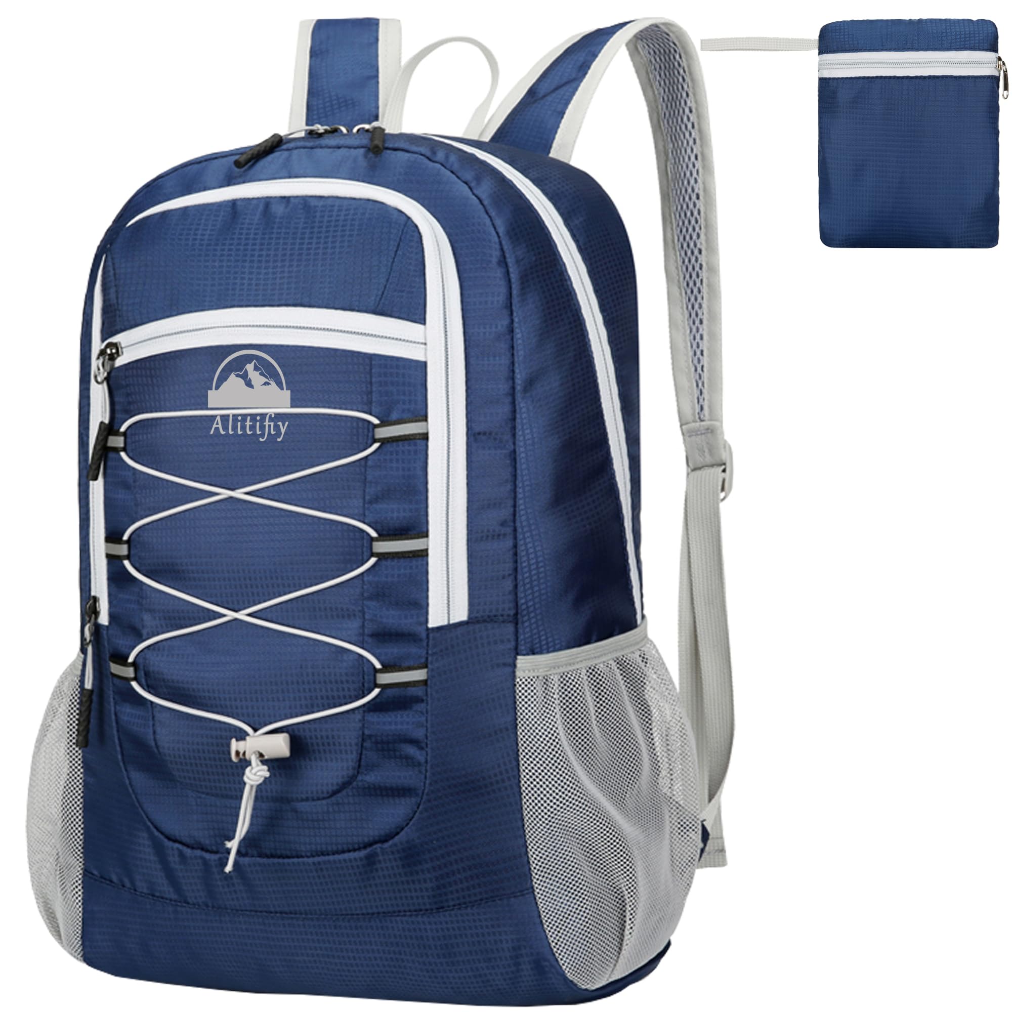 Alitifiy Lightweight Foldable Backpacks, 30L Packable Waterproof Small Hiking Bags & Packs Knapsack Daypack Handy for Men Women Ladies Kids Travel Camping Outdoor Rucksack Bag Pack (Dark Blue-2) — image 1