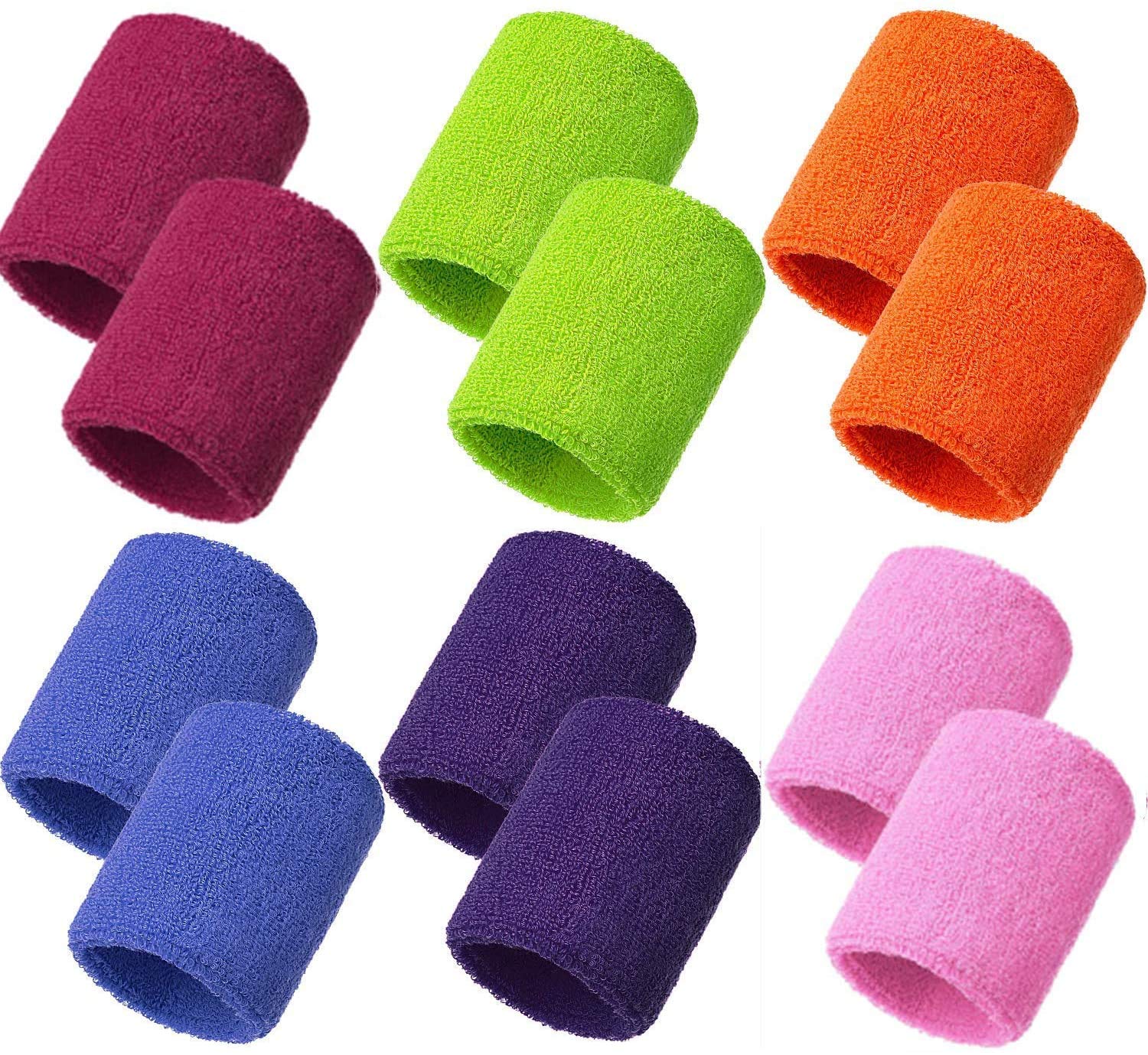 Meet-shop Sweatbands Absorbent Sweatband Wrist 6 Pairs Elastic Cotton Sports Wristbands for Tennis Squash Badminton Gym Basketball