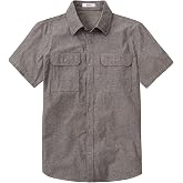 AOTIK Mens Work Shirt Button Up Shirt Short Sleeve Casual Two Pockets | Button Down Shirt Men, 100% Cotton, Breathable, Regular Fit, Daily, Summer, Camping, Vacation, Fishing, Outdoor