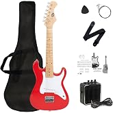 CB SKY 32 Inch Kids Electric Guitar Beginner Kit, Junior Size Mini Electric Guitar for Children with 5W Amplifier and Guitar bag, Unisex Red