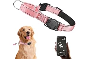 FURRIGO AirTag Dog Collar - Martingale Collar for Dogs, Reflective, Heavy Duty, Comfortable Padded, Adjustable Martingale Air Tag Dog Collars Fit Medium Large Dogs (Pink, L)