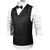 COOFANDY Mens Halloween Victorian Vest Steampunk Double Breasted Suit Vest Slim Fit Brocade Paisley Floral Waistcoat