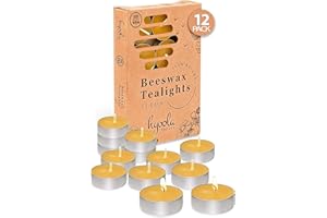 HYOOLA Beeswax Tealight Candles in Aluminum Cup - 12 Pack - 100% Pure Natural Beeswax Candles