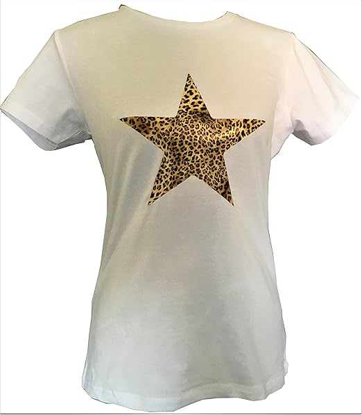 White t-shirt leopard center star yellow