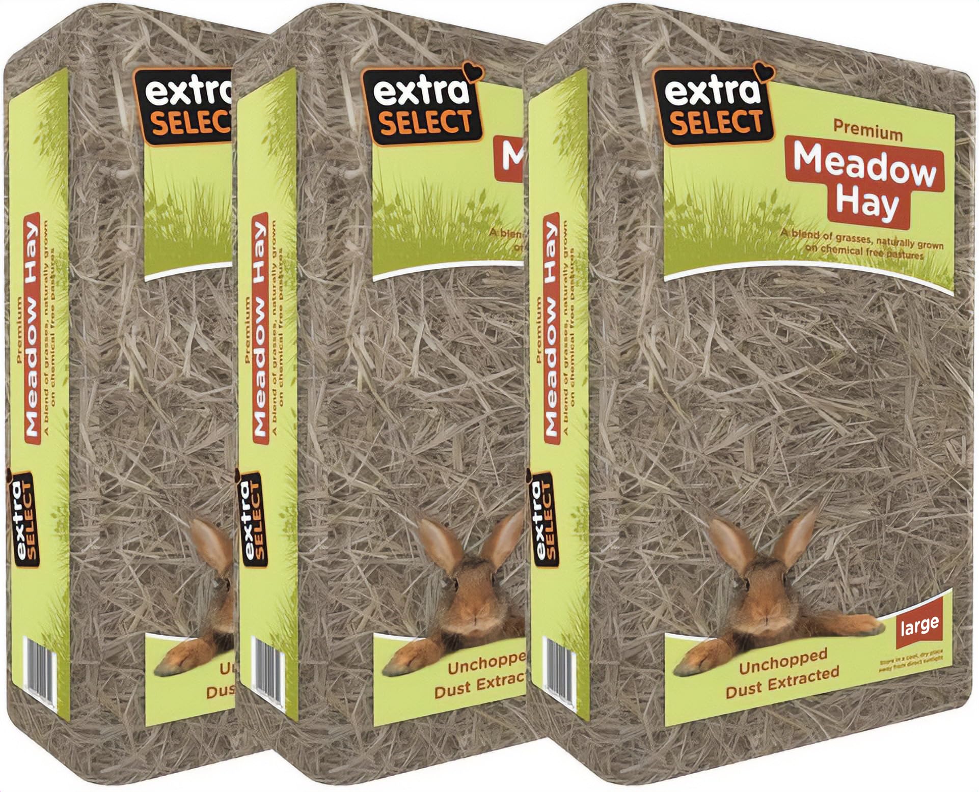 Extra Select Premium Meadow Hay for Small Animals - UK Sourced ideal Rabbit Food, Hay for Guinea Pigs, Hedgehogs, etc. - 2kg (Pack of 3, Total 6kg)