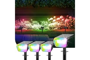 Linkind RGB Solar Christmas Lights Outdoor Spotlights IP67 Waterproof 10 Lighting Modes Solar Color Changing Lights Outdoor for Yard Garden Landscape Christmas Decorations (Multicolor, 4 Pack)