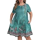 HBEYYTO Women's Plus Size Short Sleeve Loose Dress Casual Swing T Shirt Dresses with Pockets (XL-5XL)