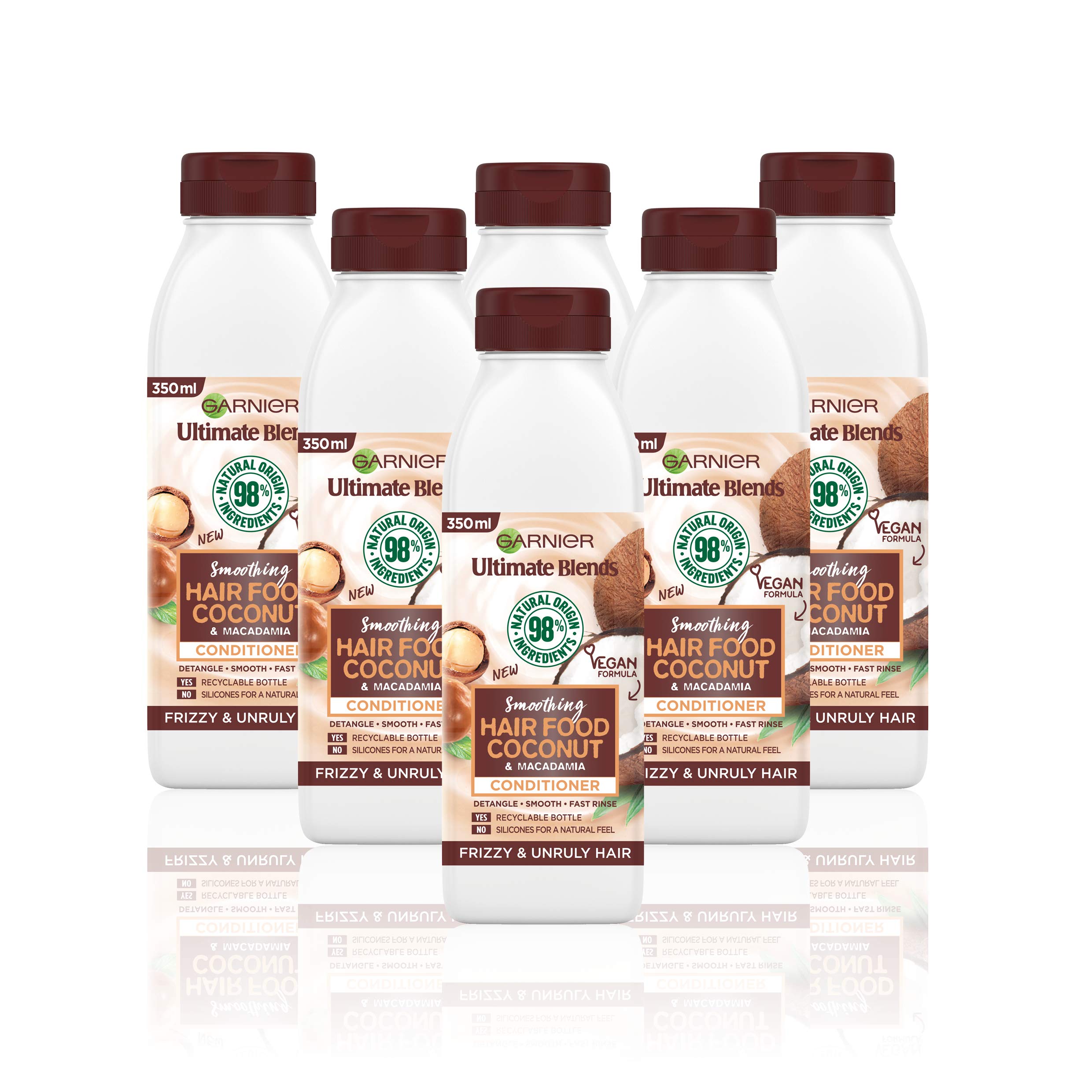 Garnier Ultimate Blends Coconut Conditioner For Curly Hair | Coconut Hair Food Conditioner by Garnier Ultimate Blends | 98 Percent Natural Origin Ingredients | 350 ml Pack of 6