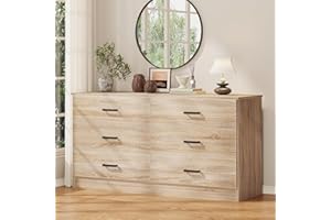 Bigbiglife Dresser for Bedroom, 6 Drawer Double Dresser, Modern Chest of Drawers with Deep Drawers, TV Stand Large Storage Organizer for Living Room, Closet (Light Oak)