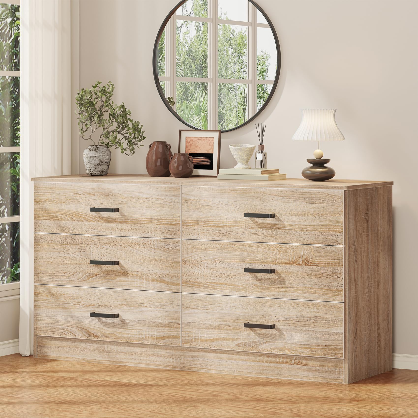 Photo 1 of *** see notes ***Bigbiglife Dresser for Bedroom, 6 Drawer Double Dresser, Modern Chest of Drawers with Deep Drawers, TV Stand Large Storage Organizer for Living Room, Closet (Light Oak)