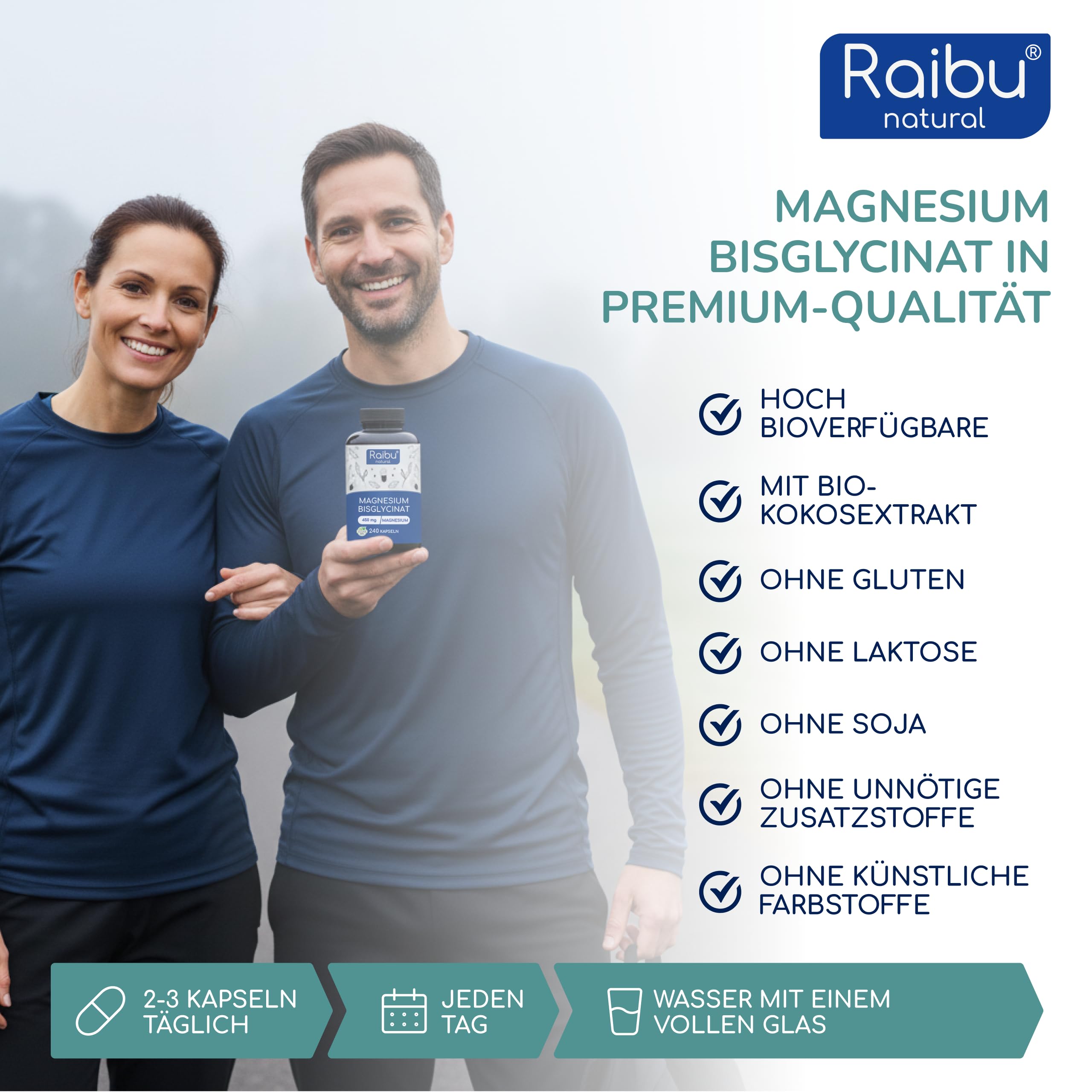 Magnesiumbisglycinat Kapseln - 450 mg elementares Magnesium pro Tag - 240 Kapseln, hochdosiert - hohe Bioverfügbarkeit & Premium chelatiertes Magnesium - 100% vegan, bis zu 4 Monate Vorrat 5