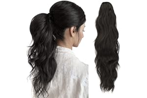 FESHFEN Ponytail Extensions, Long Claw Clip in Ponytail Hairpiece Synthetic Pony Tails Hair Piece Natural Wavy Hairpieces for