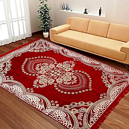 Rinki Home Furnishing Multi Colored Traditional Design Velvet Touch Abstract Chenille Carpet (5*7 Feet)