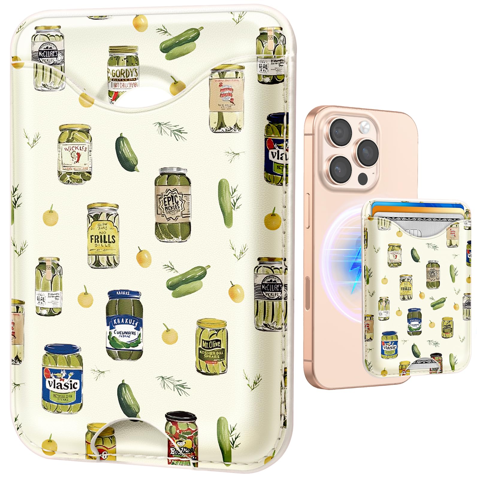Shorogyt Compatible with Magsafe Wallet Magnetic Card Holder - Phone Wallets Cute Canned Kimchi Design for Women Teen Girls Slim for iPhone 17/16/15/14/13/12 Series for Apple RFID Magnet, Fit 3 Cards