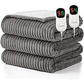 Homemate Electric Heated Blanket Queen Size - 84"x90" Heating Blanket Queen Size Dual Control 1/2/4/6/8 Hours Auto-Off 10 Heat Level Over-Heat Protection Soft Flannel Sherpa ETL Certification