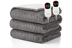 Homemate Electric Heated Blanket Queen Size - 84"x90" Heating Blanket Queen Size Dual Control 1/2/4/6/8 Hours Auto-Off 10 Heat Level Over-Heat Protection Soft Flannel Sherpa ETL Certification