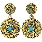 Gold Western Earrings for Women,Country Turquoise Cowboy Western Earrings Gold,Boho Turquoise Cowgirl Earring Jewelry,Gifts for Womens Wedding Accessories and Prom Party Earring Decoration