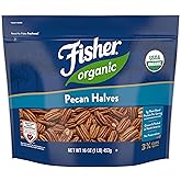 Fisher Organic Pecans Halves, 16 oz Resealable Bag, Raw Pecans | USDA Certified Organic, Unsalted Raw Pecans, North American Grown, Non-GMO, No Preservatives, Keto &amp; Paleo, Healthy Snacks