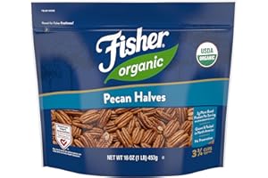 Fisher Organic Pecans Halves 16 oz, USDA Certified Organic, Unsalted Raw Pecans, North American Grown, Non-GMO, No Preservatives, Keto & Paleo Friendly, Heathy Snack for Adults, Resealable Bag