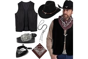 MEDOJO Cowboy Outfit for Men Cowboy Hat Cowboy Tassel Vest for Halloween Cosplay Western Costume Accessories