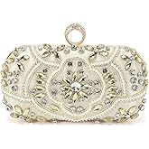 DTGN Evening Bags Clutch Purses for Women Formal, Beaded Clutch Rhinestone Handbags Shoulder Bag with Chain Sparkly for Wedding Bride Guest Party Gold