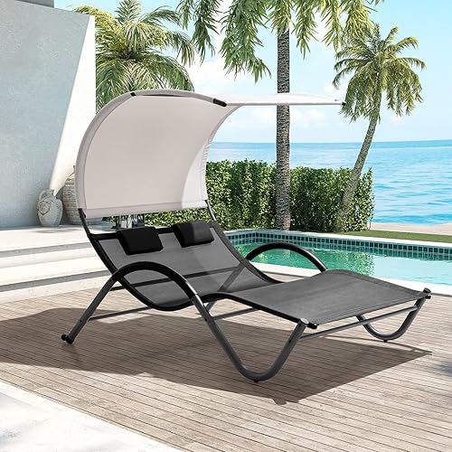 Crestlive Products Outdoor Double Chaise Lounge with Canopy