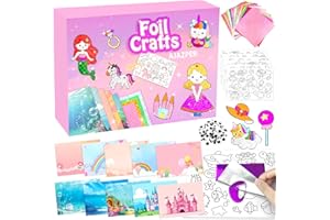 AJAZPER Foil Crafts for Kids, Arts Kit for Kids, Art & Craft Supplies Kits, DIY Creative Activity Travel Toy Gift, Ideal Birthday Christmas Party Favor Gifts for Girls Boys Ages 4+ (Pink)