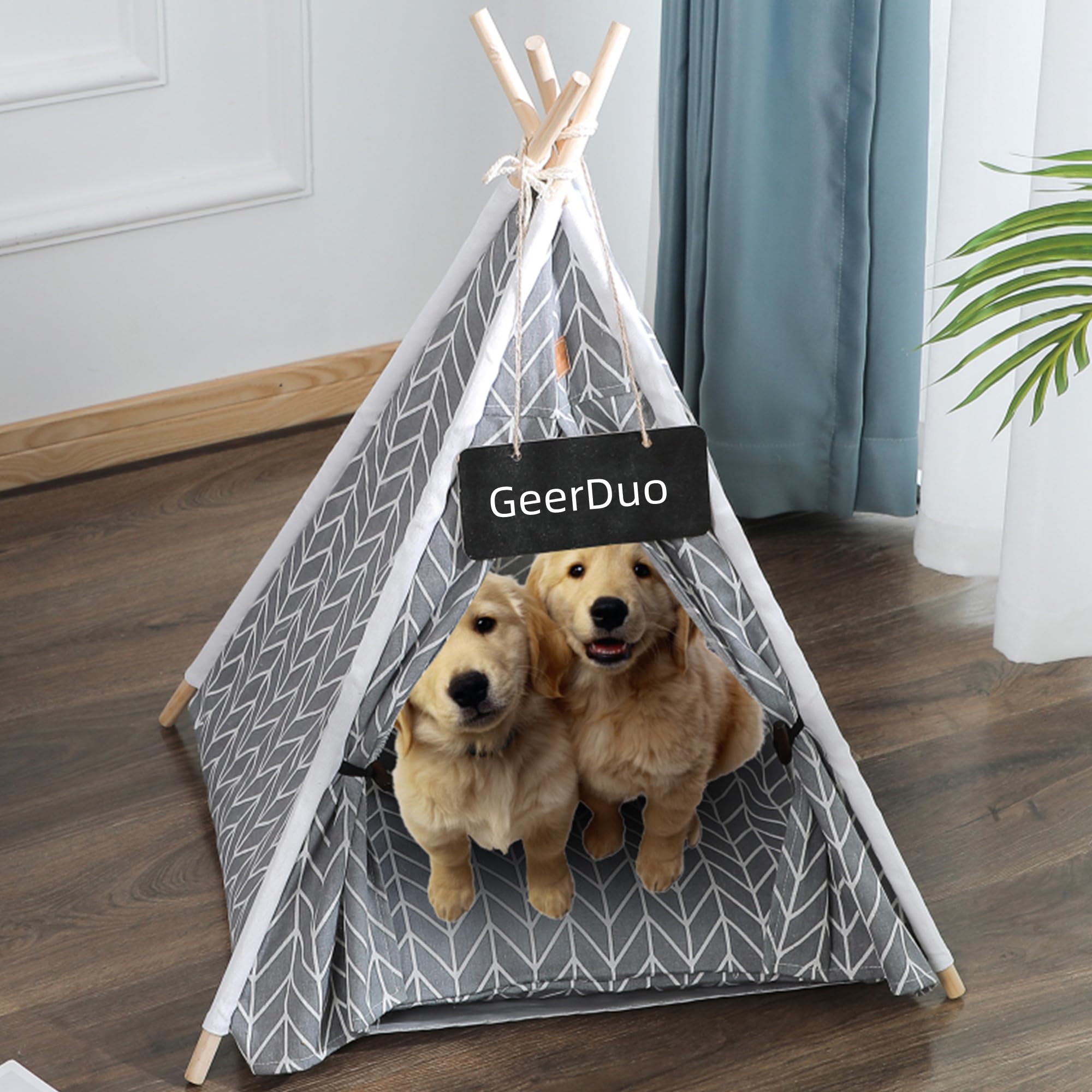 Photo 1 of **INCOMPLETE** GeerDuo Pet Teepee, Portable Pet Tents for Small Dogs or Cats, Puppy Sweet Bed Washable Dog or Cat Houses with Cushion(Grey,24in)