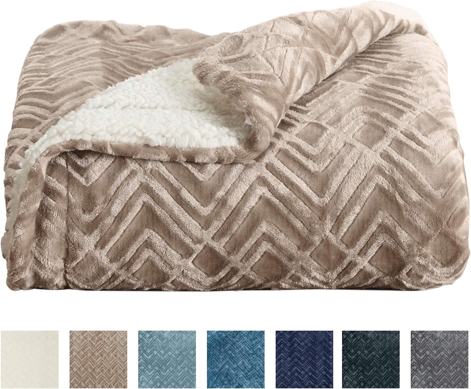 Home Fashion Designs Premium Reversible Sherpa and Fleece Velvet Plush Blanket. Fuzzy, Soft, Warm Berber Fleece Bed Blanket Brand. (Twin, Taupe)