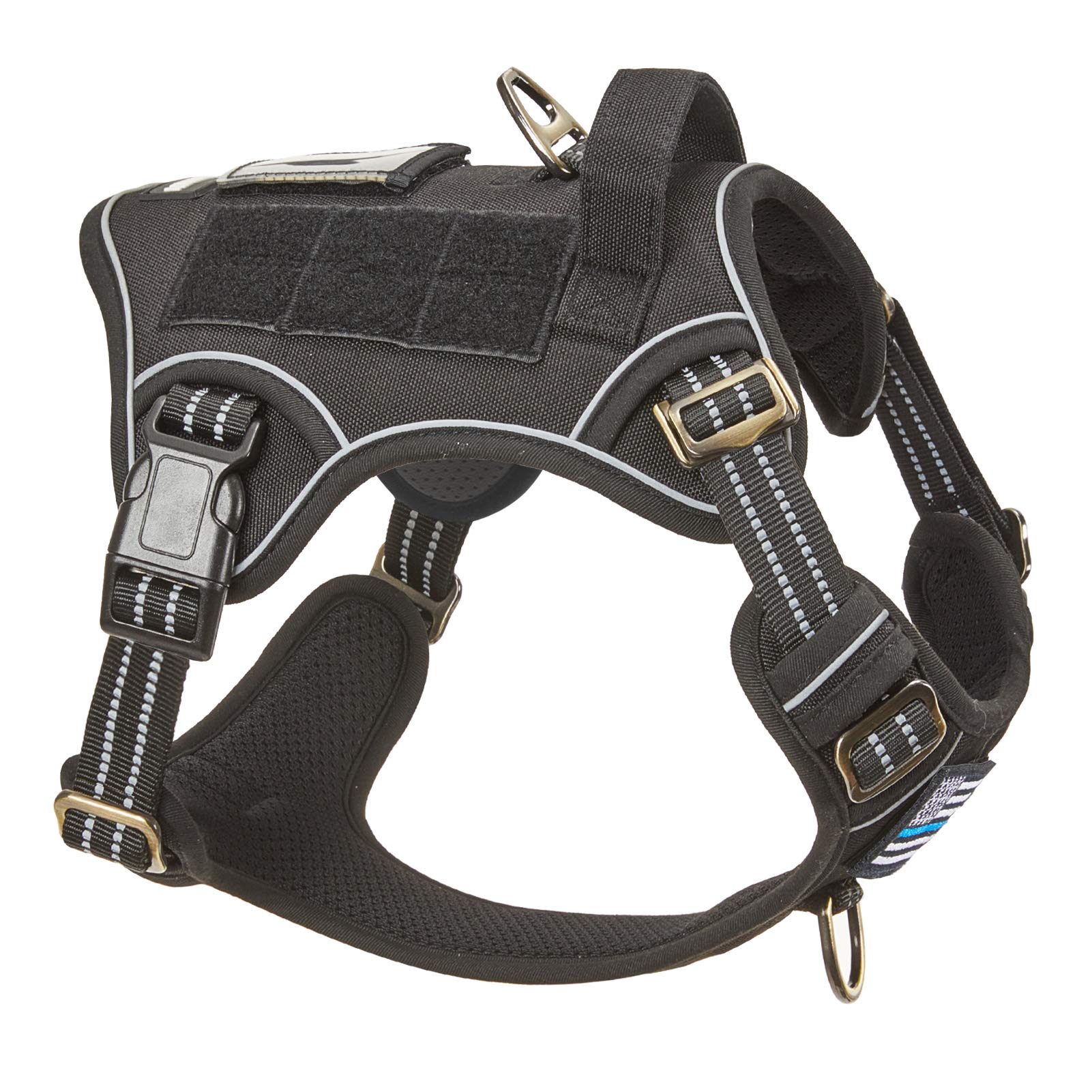 BUMBIN Tactical Dog Harness for Small Dogs, No Pull, Easy On/Off, Reflective, Black, S: Nest 14”-18”, Chest 15”-25”